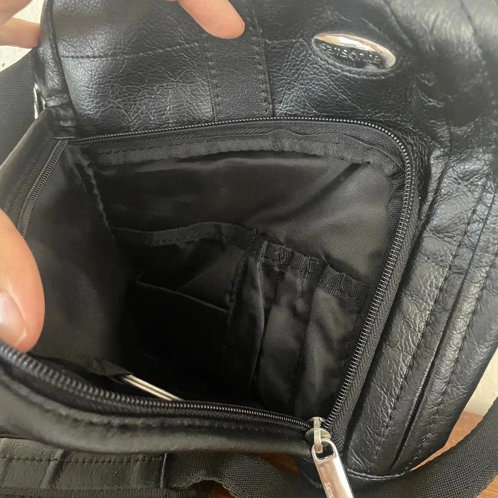 Vtg‎ Samsonite Crossbody Purse Bag Travel Faux Leather Black Adjustable